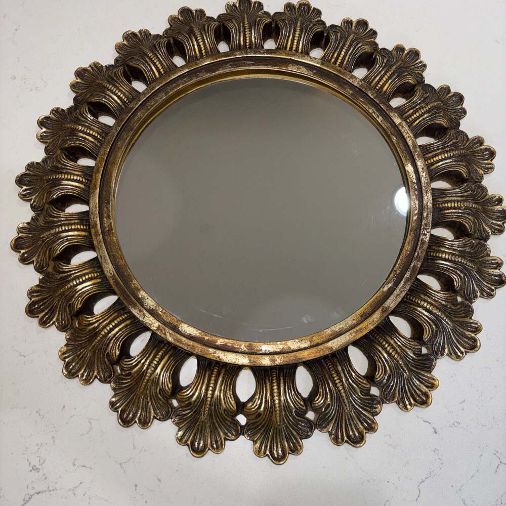 Vintage Ornate Gold Sunburst Wall Mirror Hollywood Regency Acanthus Leaf 21” - Picture 5 of 8